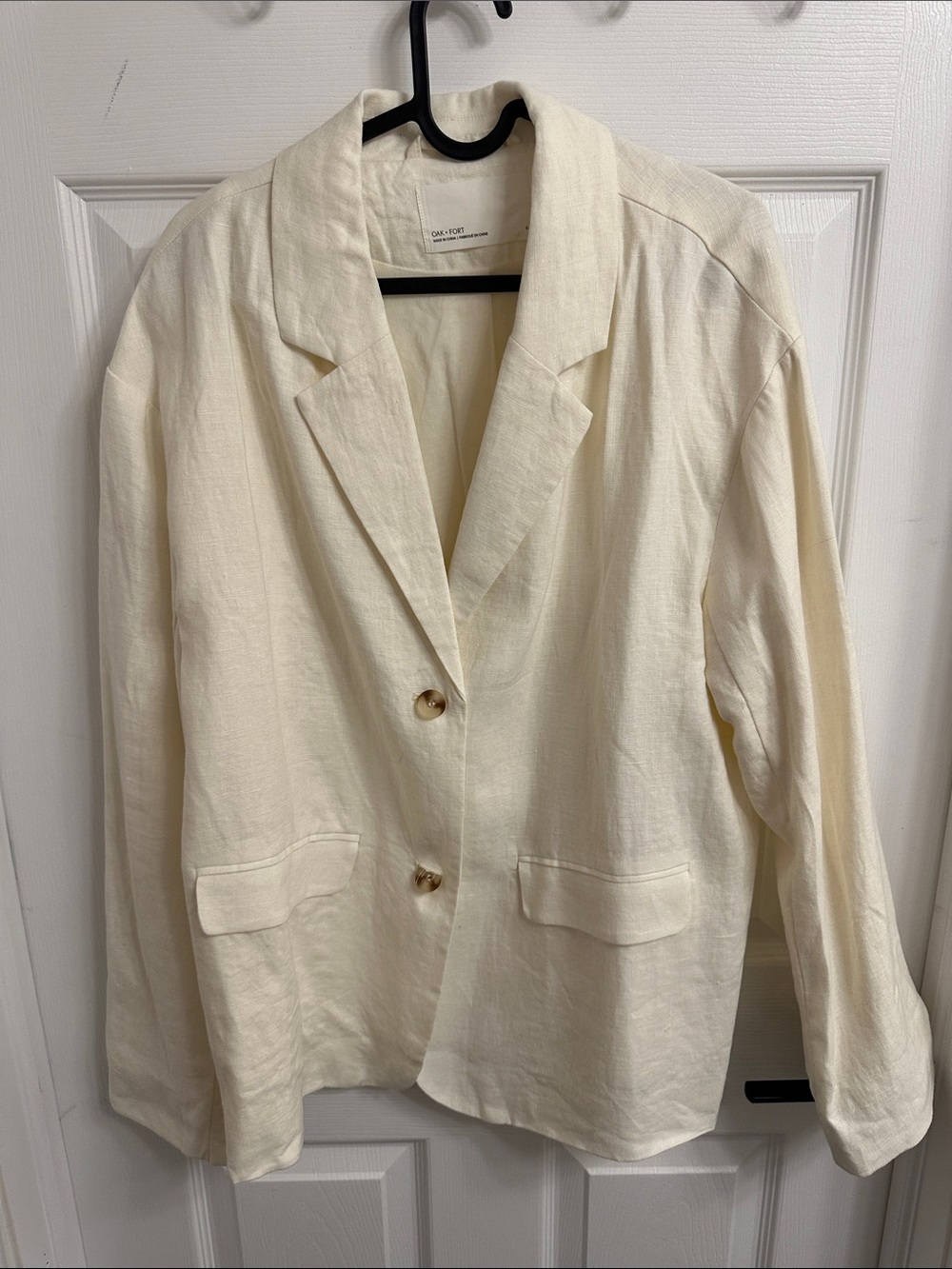 OAK + FORT Cream 100% Linen Relaxed Blazer